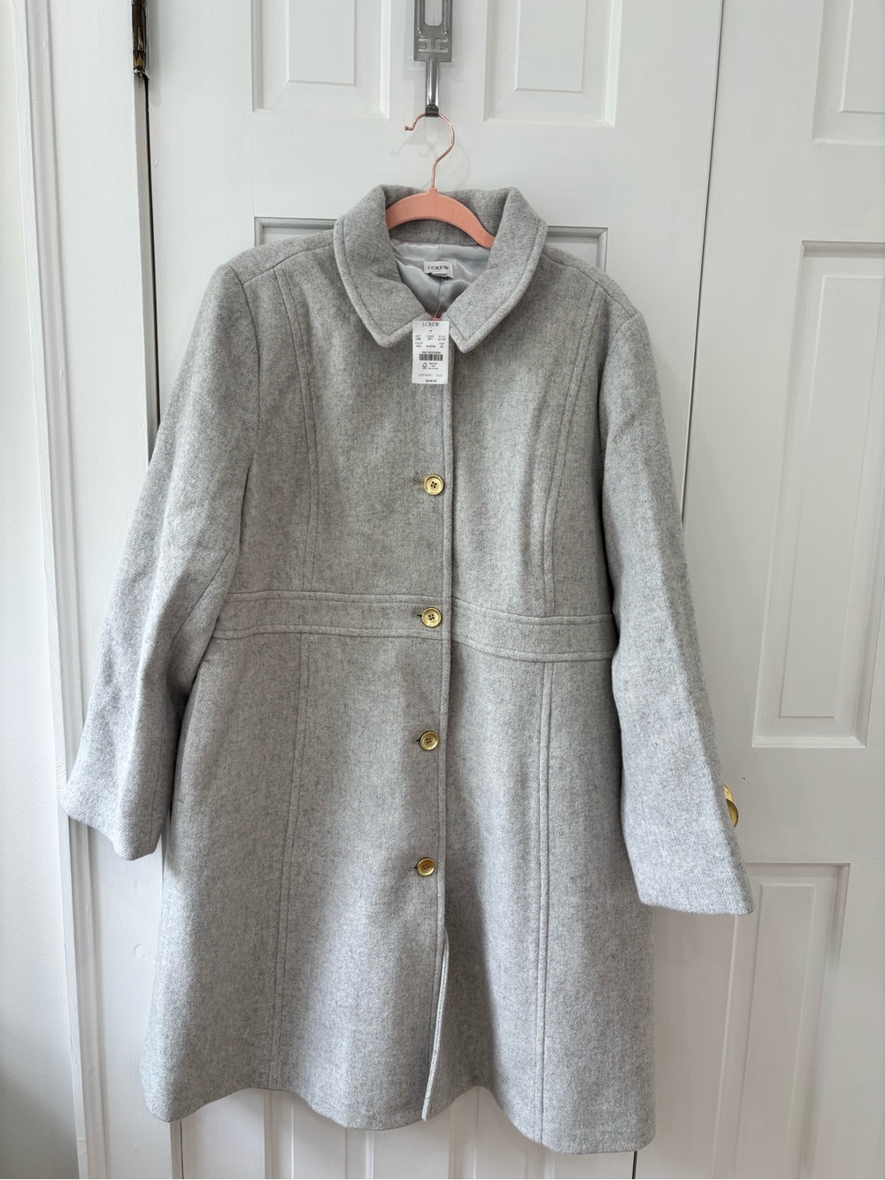 J. Crew Light Gray Wool-Blend Pea Coat with Gold Buttons